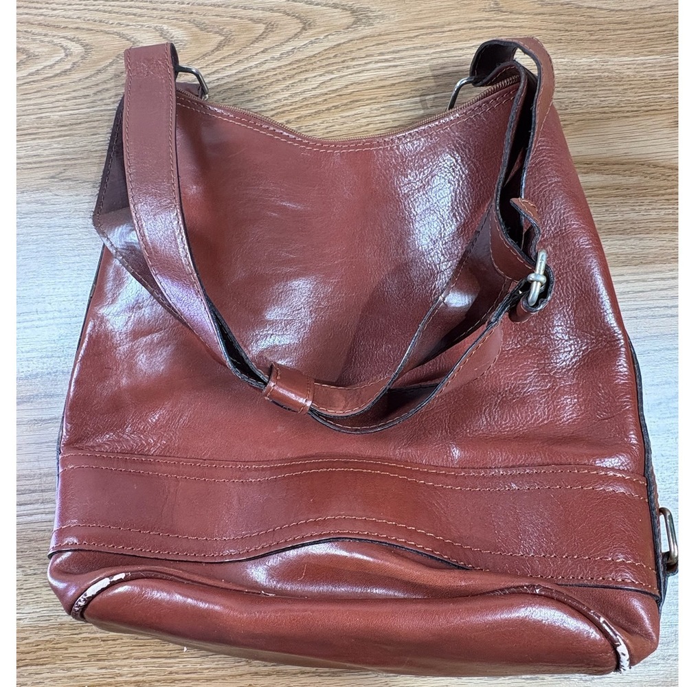 Brown Leather Shoulder Bag Medium Size Adjustable Strap